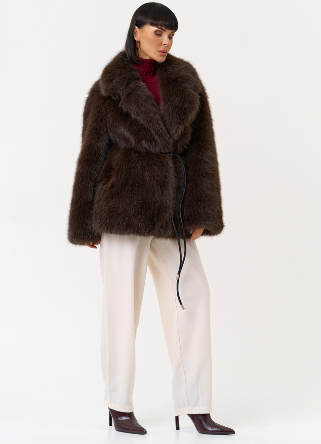 Женская шуба из эко меха с английским воротником модель № 31260 универмаг малина