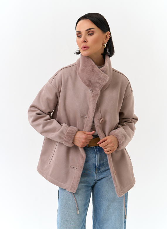 Женская двухсторонняя дубленка из эко замши