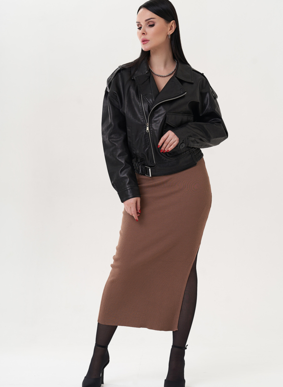 Куртка "бомбер" черного цвета из эко кожи