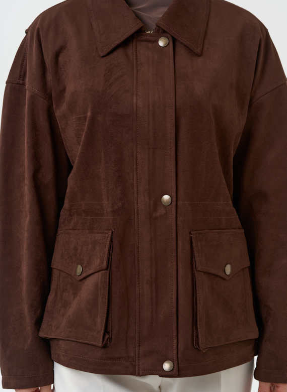 Женская парка из эко замши коричневого цвета