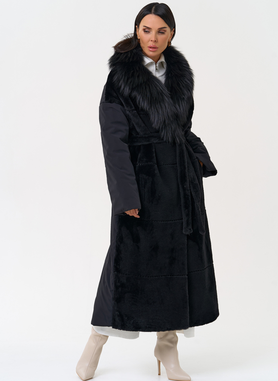 Комбинированное женское зимнее пальто в черном цвете