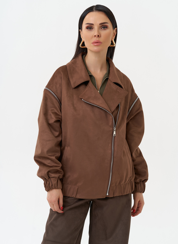 Куртка бомбер из эко замши со съемными рукавами