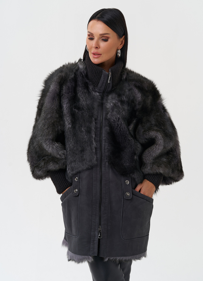 Комбинированная дубленка из тосканы модель № 28955 в рассрочку