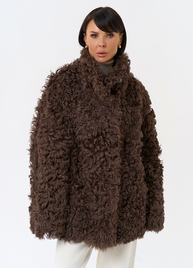 Женская двухсторонняя дубленка с воротником стойкой  модель № 31913 универмаг малина