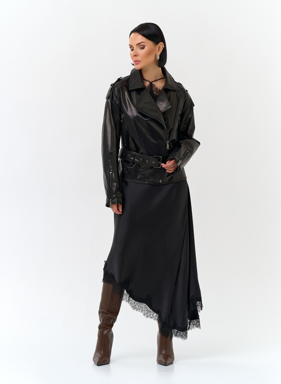 Женская куртка из натуральной кожи с поясом