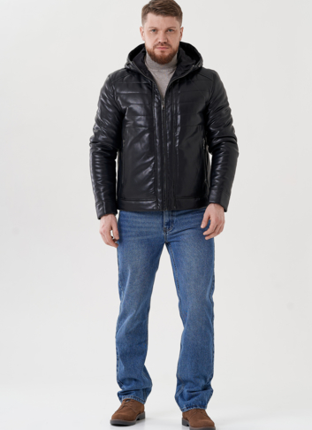 Мужская куртка из эко кожи с капюшоном  Мужская куртка из эко кожи с капюшоном