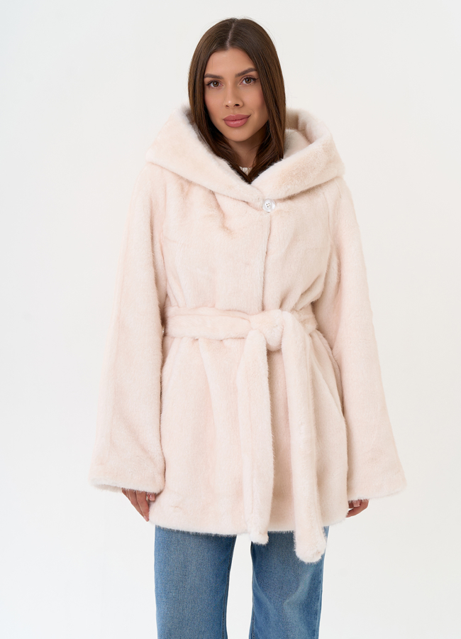 Женская шуба из эко меха с капюшоном модель № 31247 универмаг малина