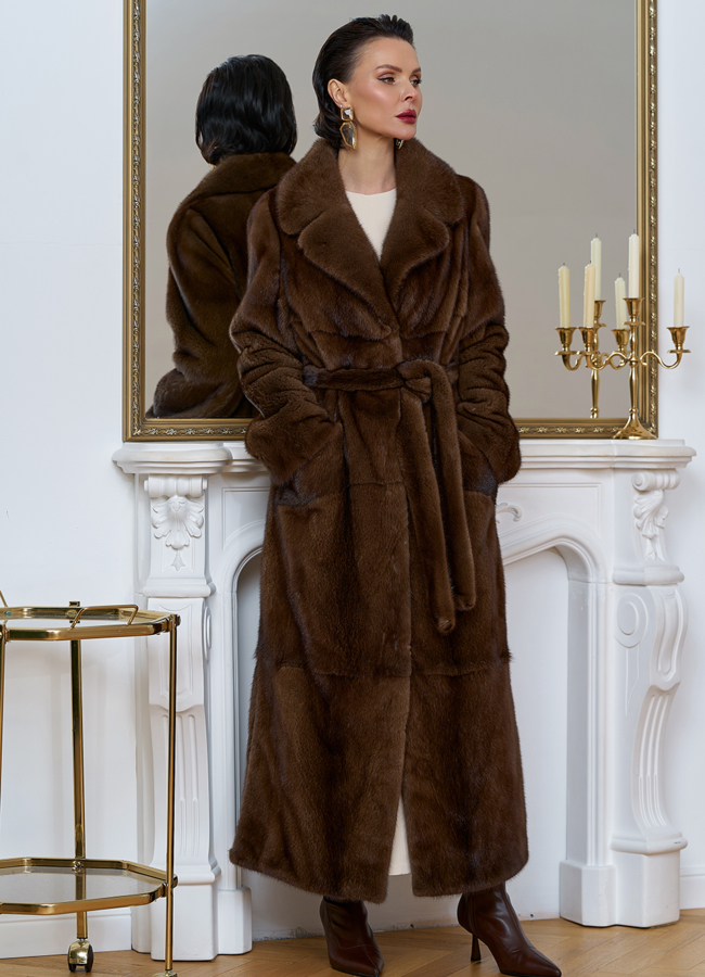 Длинная шуба из меха скандинавской норки модель № 28927 универмаг малина