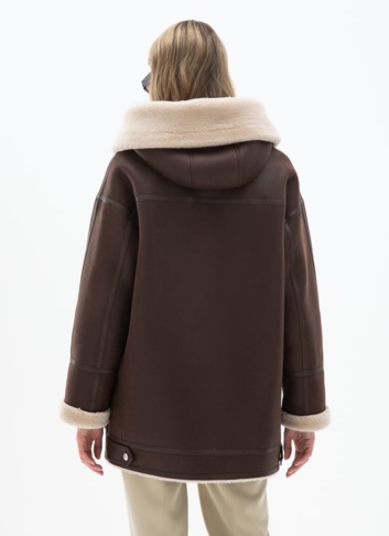 Женская удлиненная дубленка из эко кожи