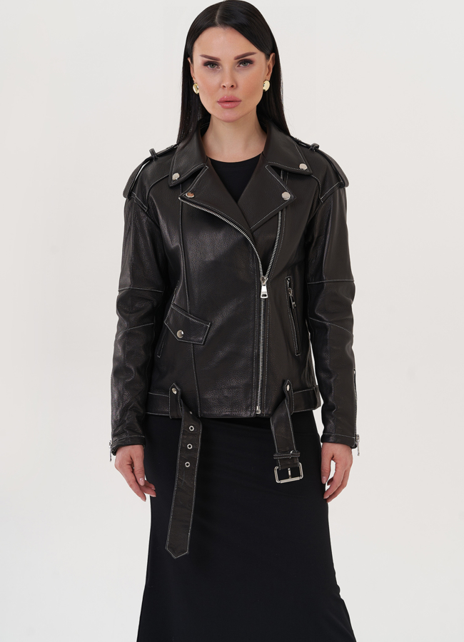 фото Кожаная куртка с контрастной строчкой модель № 597