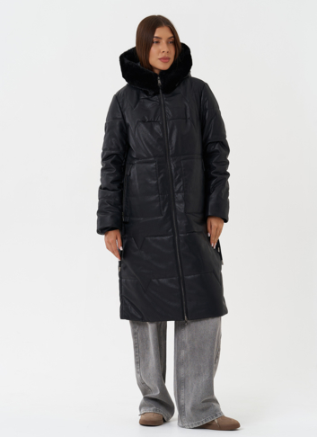 Стеганое пальто из эко кожи