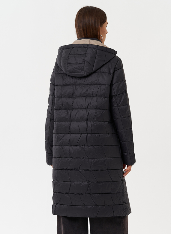 Стеганый пуховик с капюшоном