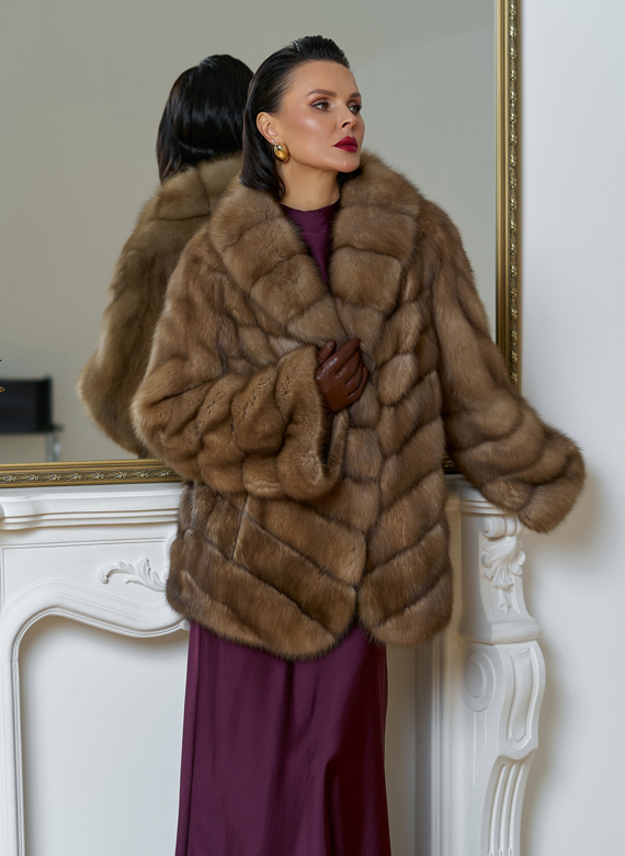 Женская шуба из куницы с воротником шаль Женская шуба из куницы с воротником шаль