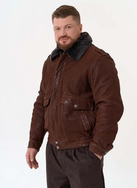 Куртка пилот из натуральной кожи с отделкой из овчины фото