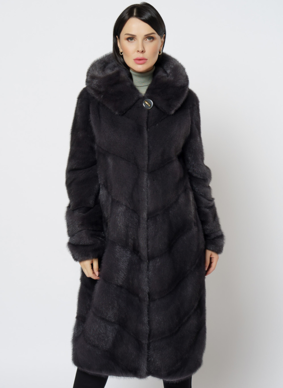 Длинная норковая шуба в сером цвете