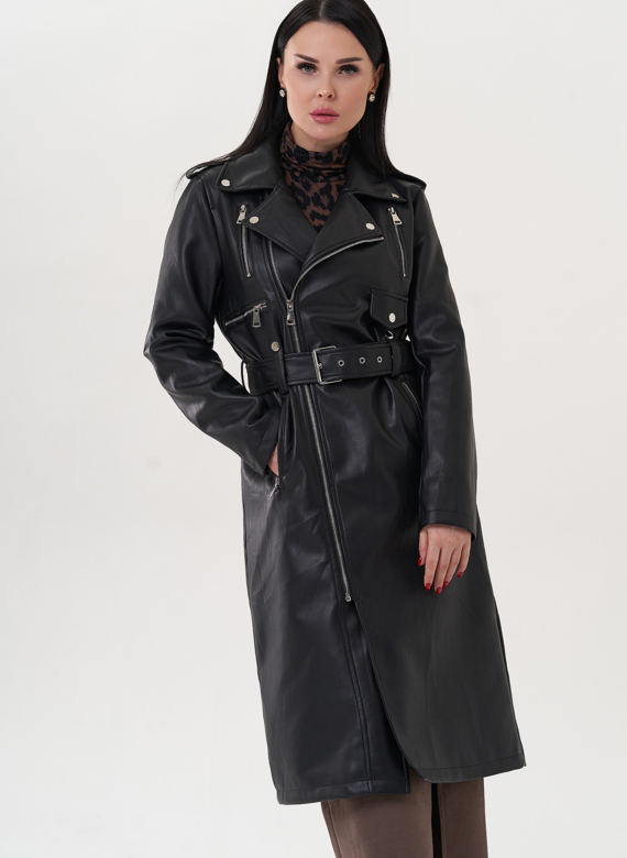 Плащ "косуха" черного цвета из эко кожи
