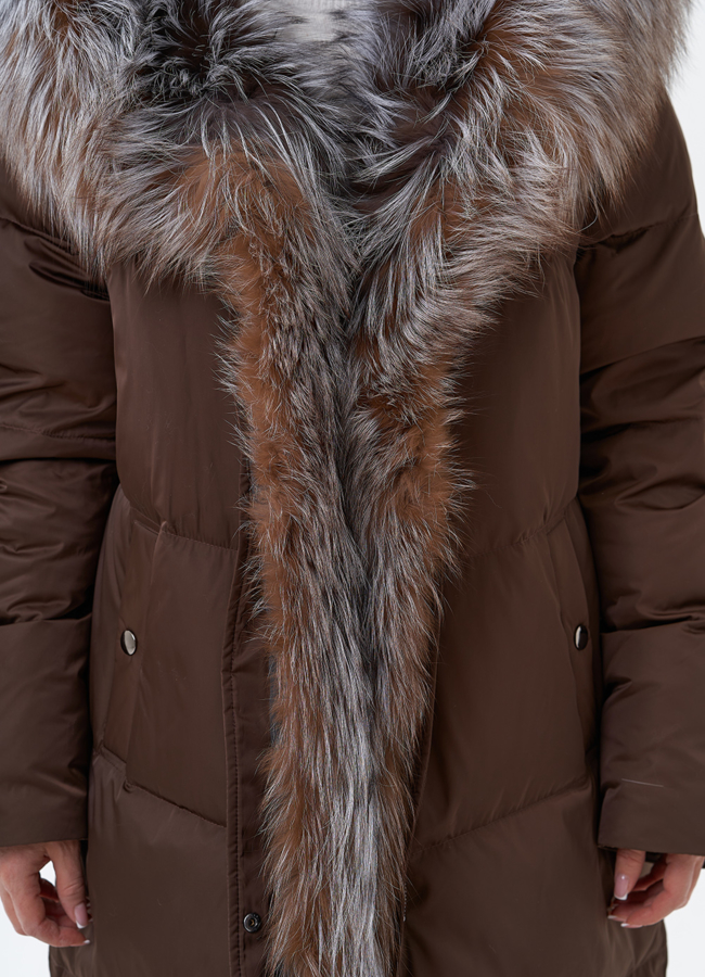 Пуховик с отделкой из меха блюфрост модель № 29357 универмаг малина