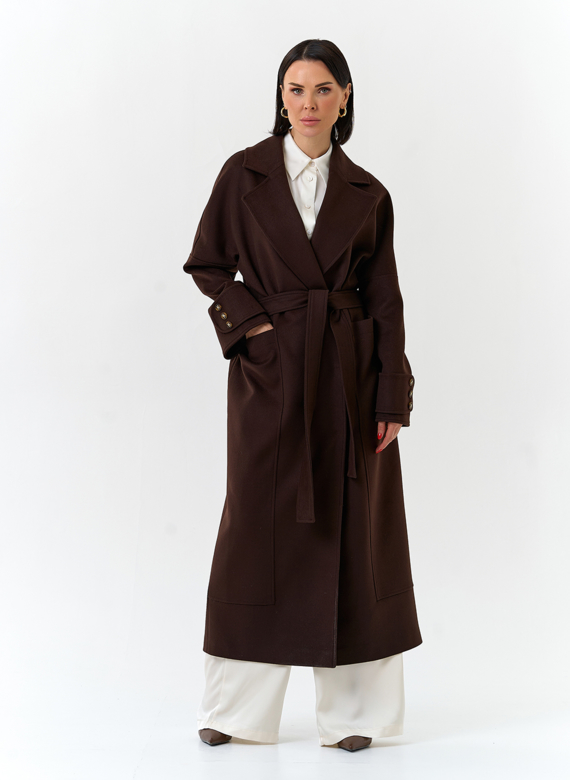 Женское длинное пальто с английским воротником