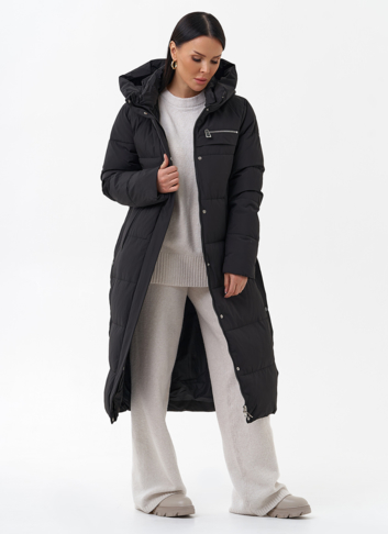 Длинный пуховик с капюшоном