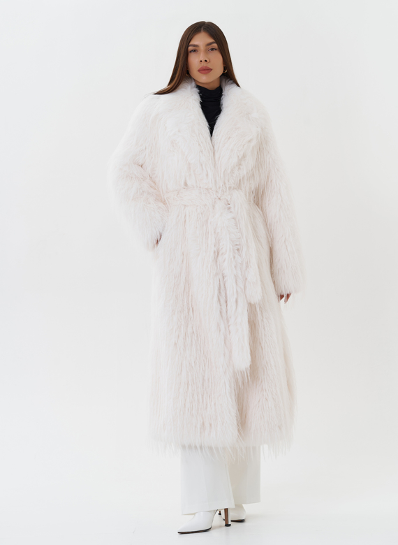 Длинная шуба из эко страуса