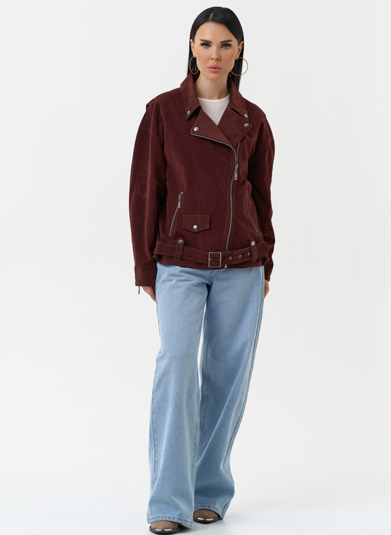 Куртка косуха из эко замши бордового цвета