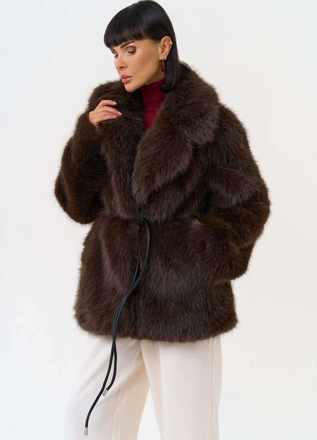 Женская шуба из эко меха с английским воротником модель № 31260 универмаг малина