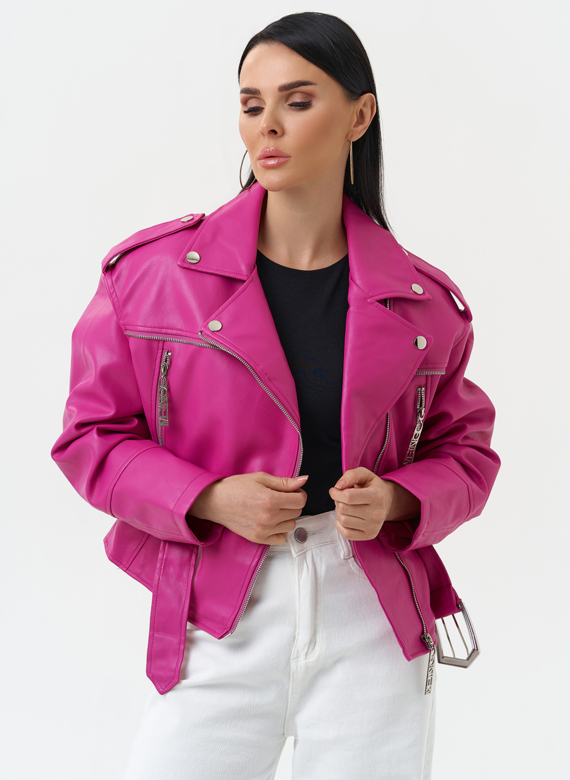Куртка косуха из эко кожи розового цвета