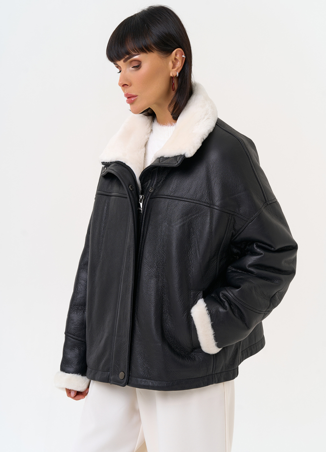 Женская натуральная дубленка черного цвета модель № 31572 универмаг малина