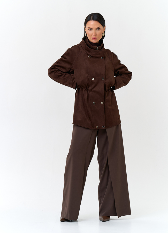 Женская куртка из эко замши с воротником стойкой модель № 32796 в кредит