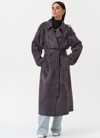 Длинный плащ из натуральной замши