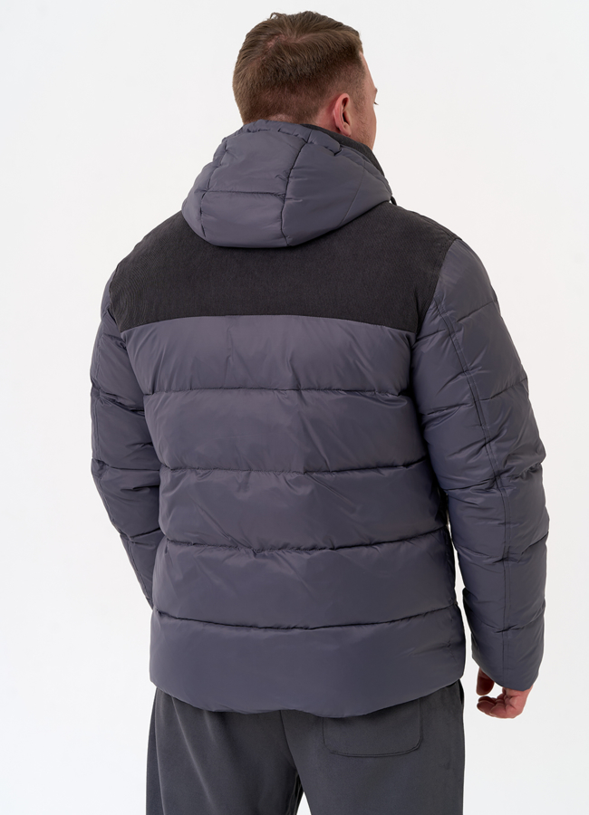 фото Мужской пуховик с отделкой из вельвета модель № 31470