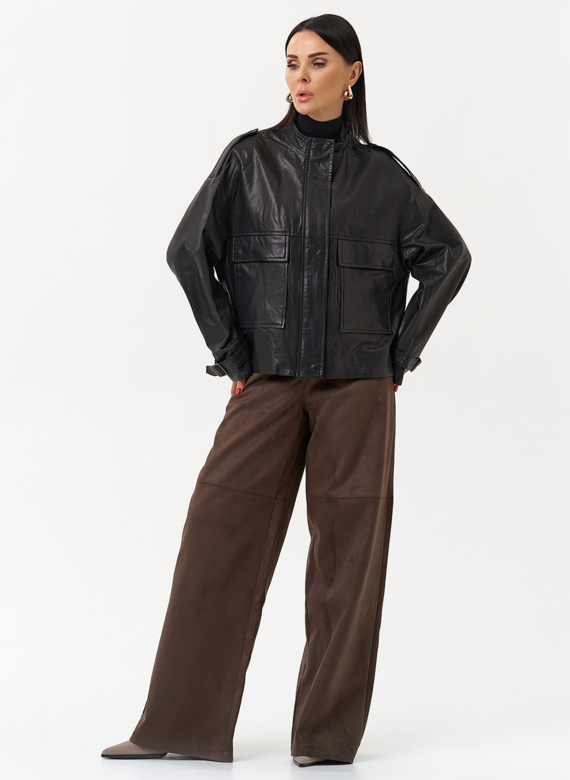 Женская куртка-рубашка из натуральной кожи  прямого силуэта