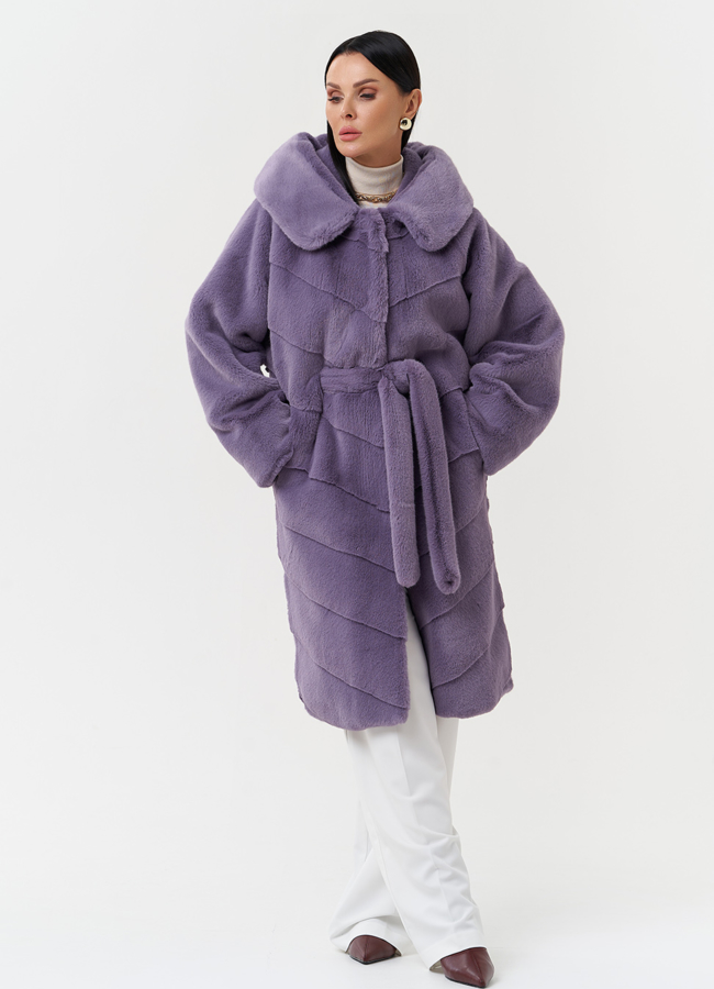 Женская шуба из эко меха с капюшоном модель № 28639 в рассрочку