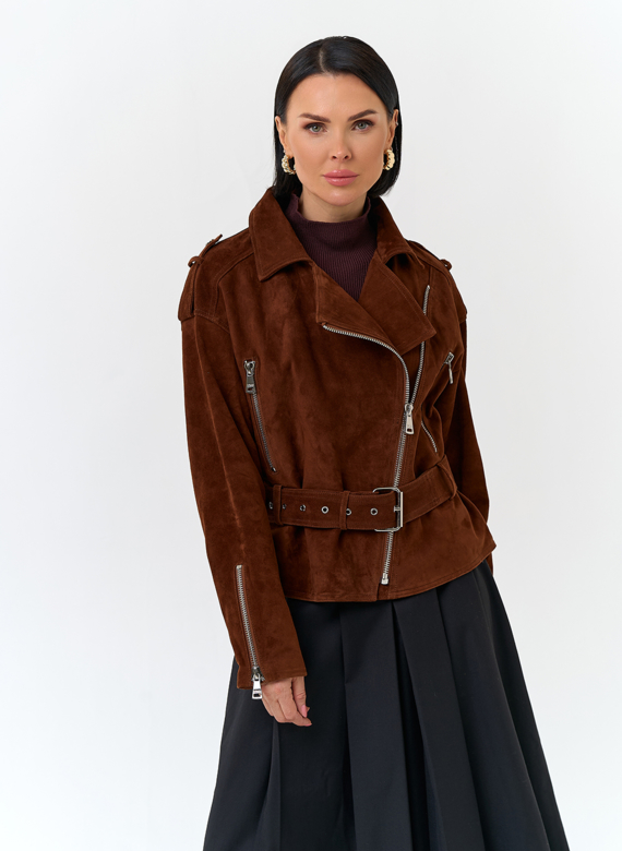 Куртка из натуральной замши с поясом