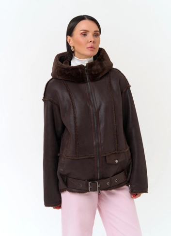 Женская дубленка бомбер из эко замши