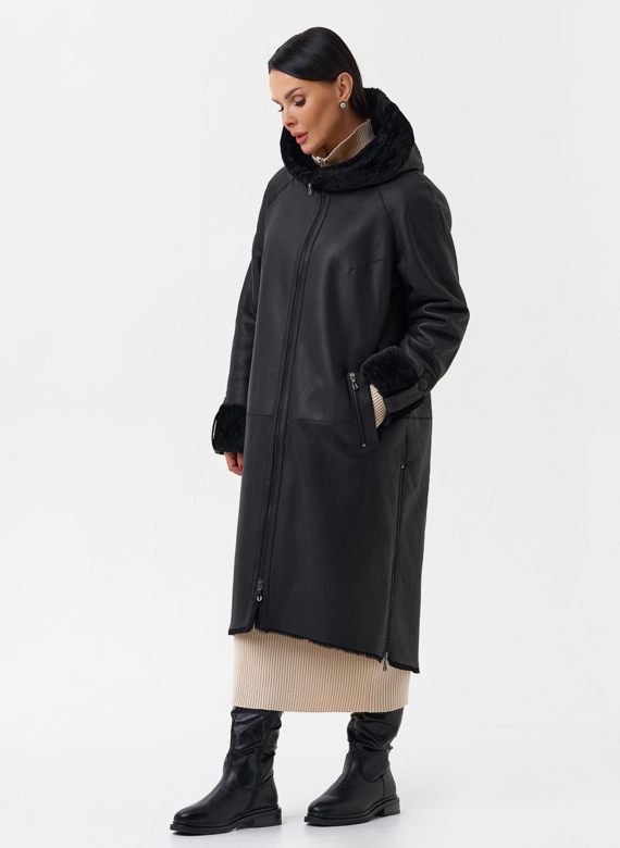 Натуральная дубленка с капюшоном