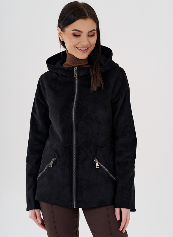 Куртка из эко замши с капюшоном