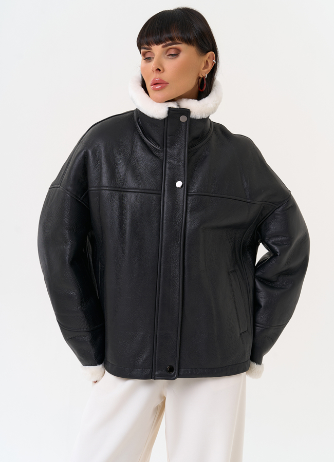 фото Женская натуральная дубленка черного цвета модель № 31572