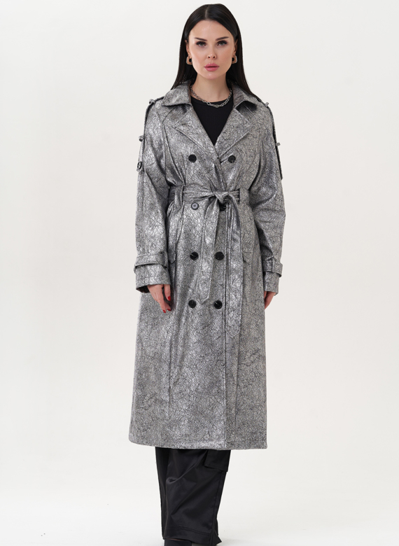Плащ из эко кожи под серебро