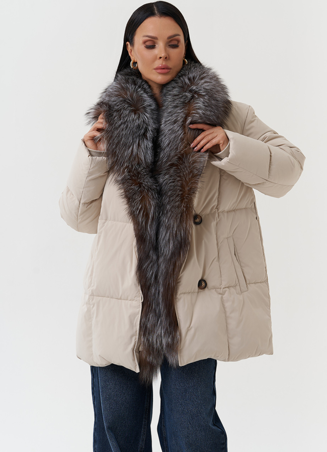 Женский пуховик с мехом чернобурки модель № 28917 универмаг малина