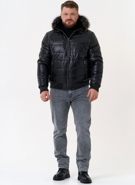 Пуховик из эко кожи черного цвета  Пуховик из эко кожи черного цвета