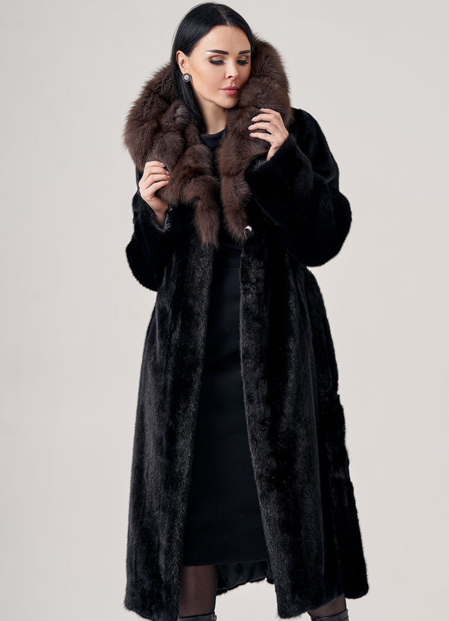 Шуба из норки с капюшоном  модель № 25003 универмаг малина