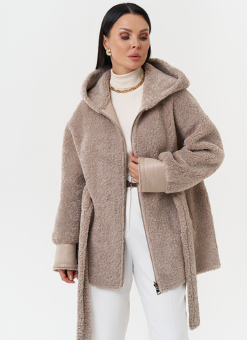 Дубленка из эко кожи с капюшоном