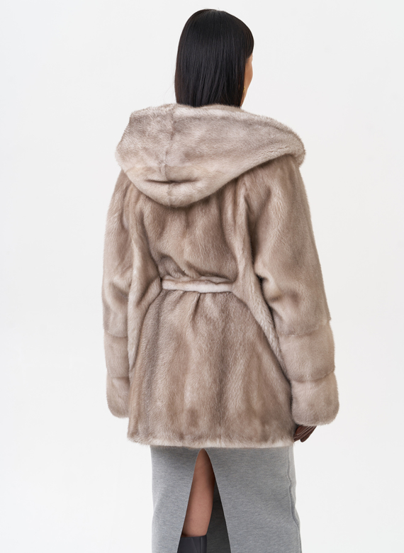 Норковая шуба с капюшоном 