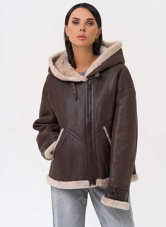 Натуральная дубленка с капюшоном