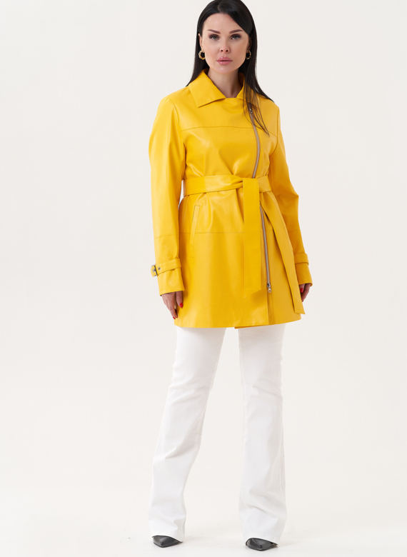 Удлиненный жакет из эко кожи с поясом