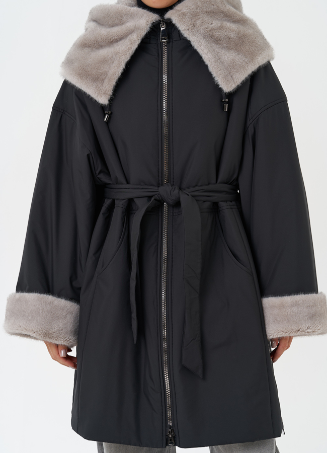 Пуховик с отделкой из эко меха  модель № 28836 универмаг малина