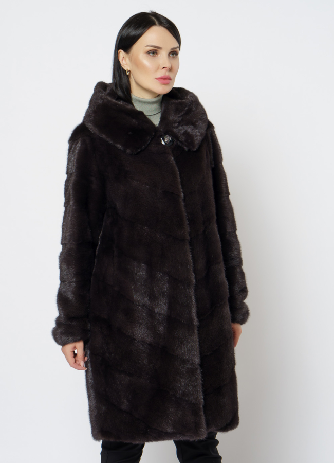 Норковая шуба с капюшоном модель № 25605 универмаг малина